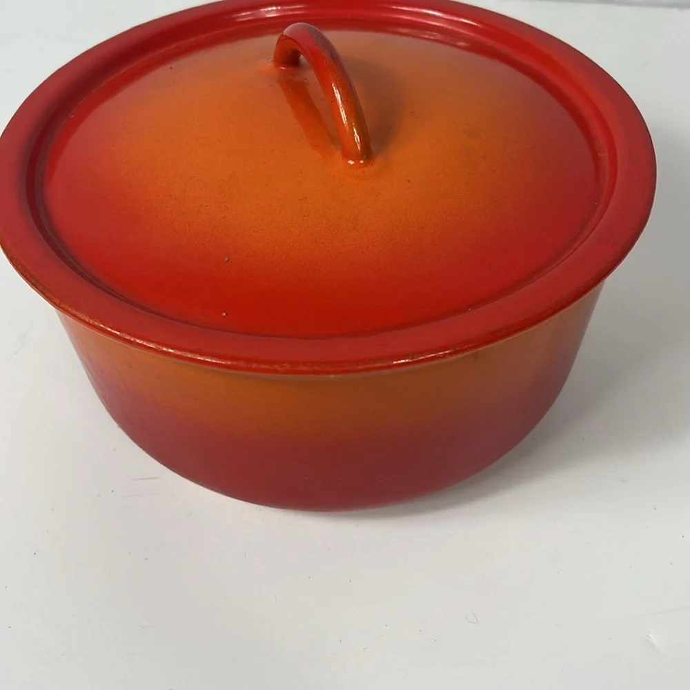 Descoware Belgium #14 Kitchen Vintage Small Flame Orange Cast Iron Sauce Pan Lid